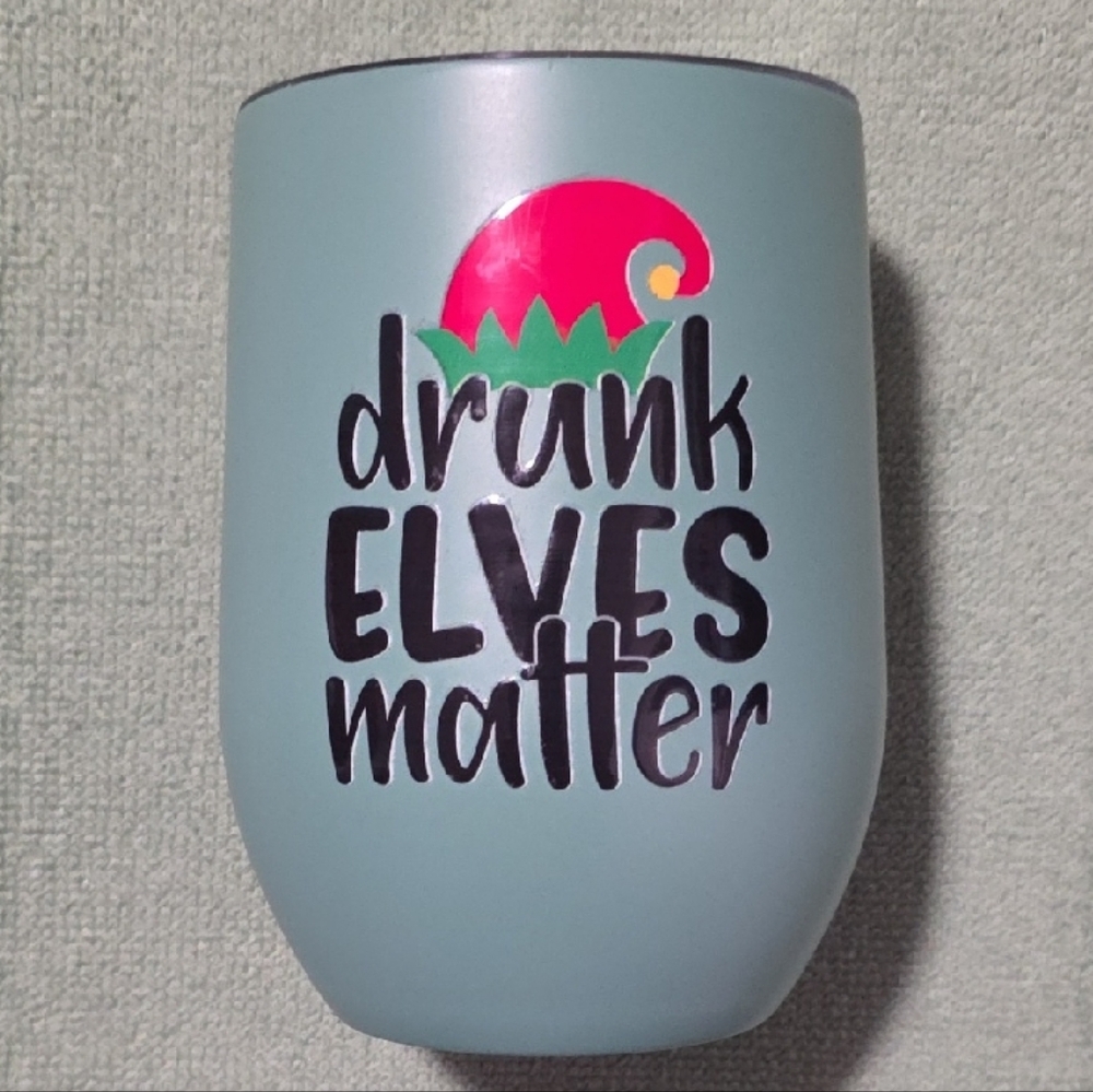 Festive "Drunk Elves Matter" Stainless Wine Tumbler